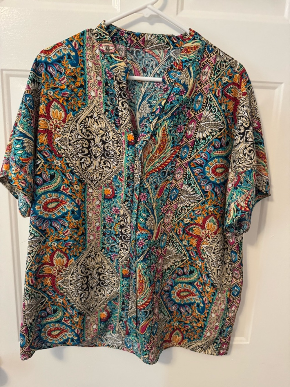 Short-Sleeve Paisley Print Shirt - Teal Multi